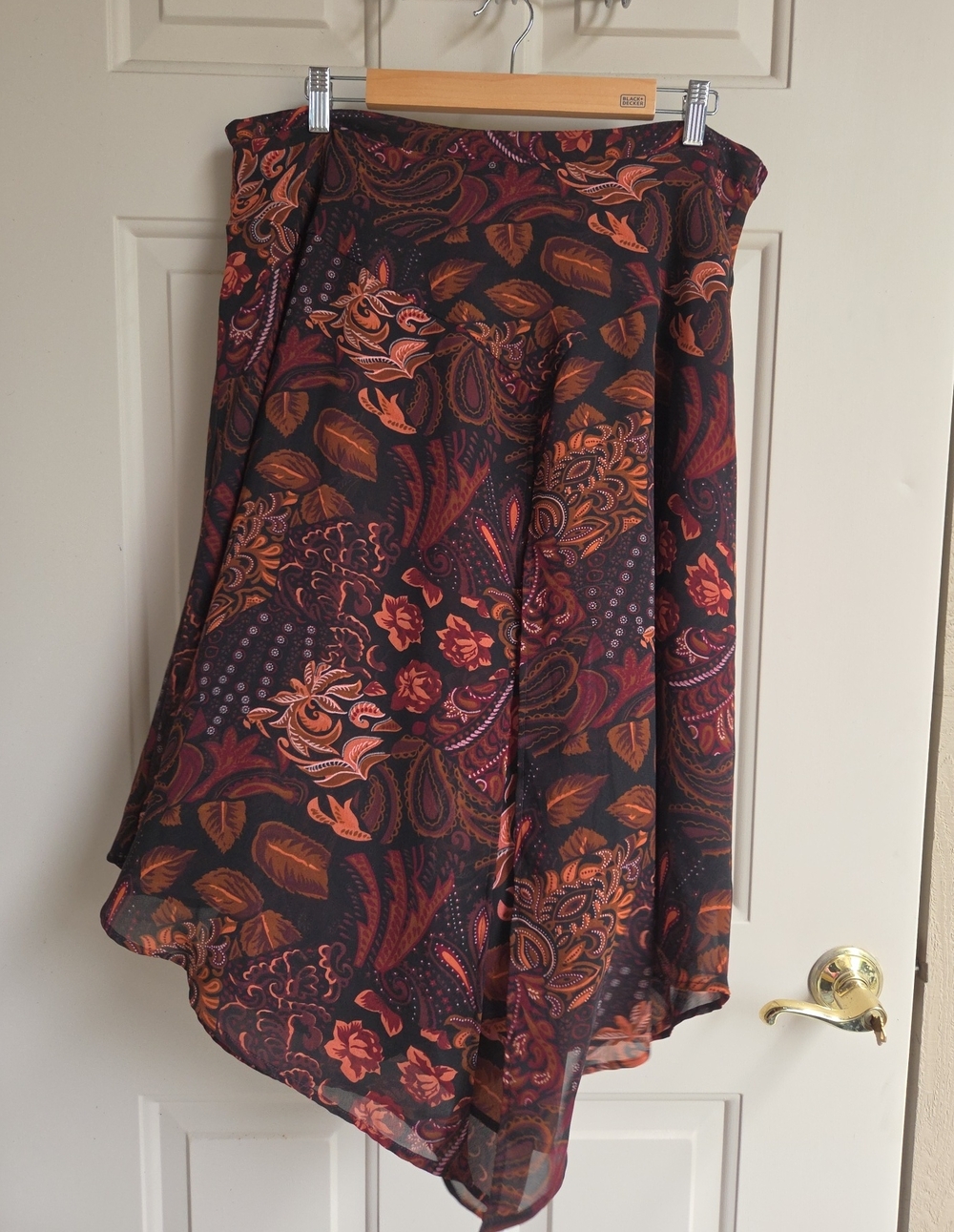 Coldwater Creek Brown and Black Paisley Asymmetrical Skirt Large Petite